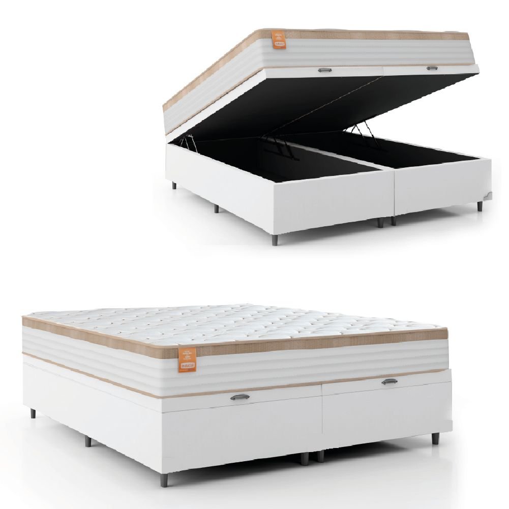 Cama Box Baú Colchão Casal Queen Molas Ensacadas Real 158x198x68cm