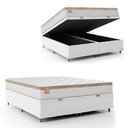 Ver imagem 1 de Cama Box Baú Colchão Casal Queen Molas Ensacadas Real 158x198x68cm Linho Branco / Bege Inducol