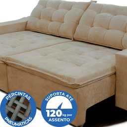 Sofá Amazonas 3 metros Retrátil com Molas Suede Veludo Light Castor - Sofá na Web - 8