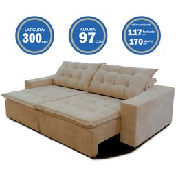 Sofá Amazonas 3 metros Retrátil com Molas Suede Veludo Light Castor - Sofá na Web - 7