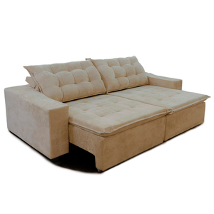 Sofá Amazonas 3 metros Retrátil com Molas Suede Veludo Light Castor - Sofá na Web