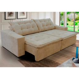 Sofá Amazonas 3 metros Retrátil com Molas Suede Veludo Light Castor - Sofá na Web - 6