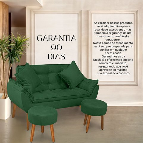 Namoradeira+ 2 Puff Redondo+ 2 Almofadas Suede Verde- Rv Decora