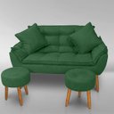 Ver imagem 3 de Namoradeira+ 2 Puff Redondo+ 2 Almofadas Suede Verde- Rv Decora