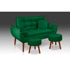 Namoradeira+ 2 Puff Redondo+ 2 Almofadas Suede Verde- Rv Decora