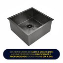 Ver imagem 5 de Cuba de Cozinha Pia Quadrada Gourmet 44x44 Embutir ou Sobrepor Inox 304 Escovada Preta Brinovar