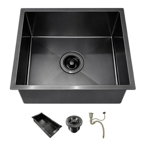 Cuba de Cozinha Pia Quadrada Gourmet 44x44 Embutir ou Sobrepor Inox 304 Escovada Preta Brinovar