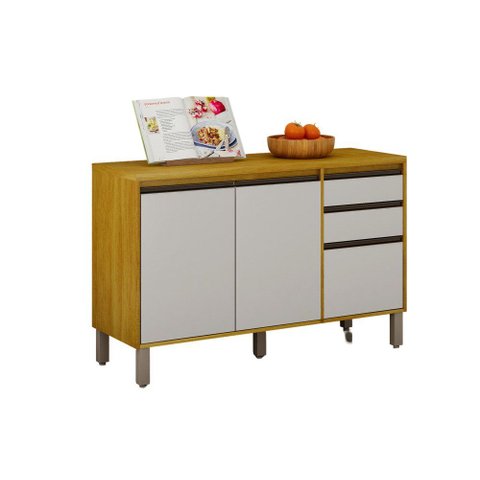 Balcão 3 Portas 2 Gavetas e Divisor de Talheres para Cozinha Eduarda Plus Cinamomo/Off White