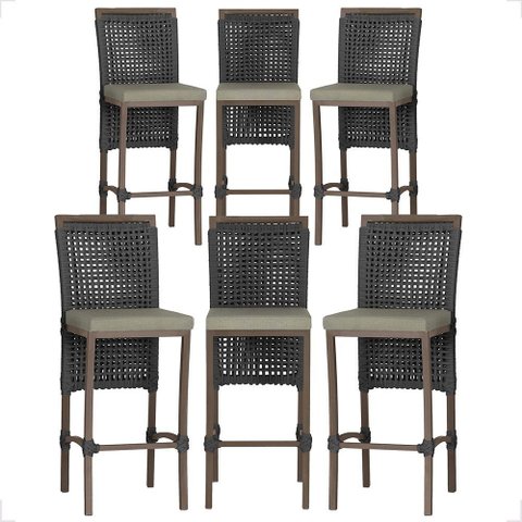 6 Banqueta em Alumínio Roma Marrom Corda Náutica Tecido 8
