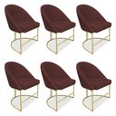 Ver imagem 1 de Kit 06 Cadeiras Poltrona de Jantar Bela Suede Base Metálica Industrial Dourado - Pallazio