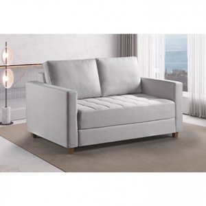 Sofá Cama Casal Marcele 2 Lugares 150cm Linho Pé de Madeira - Talento Móveis