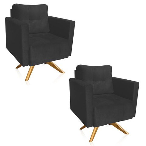 Poltrona Sala Decorativa Kit 2 Livia Giratória Madeira Suede Grafite M11 - D’Rossi