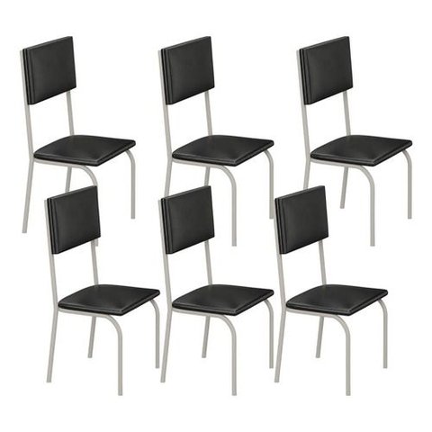 Kit 6 Cadeiras Ana Corino Preto Tubo Champanhe