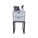 Ver imagem 5 de Mesa de Cabeceira Off White 30cm Eco Industrial 2 Gavetas Quarto Cama Base Metal Preta Puxador Prata