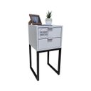 Ver imagem 1 de Mesa de Cabeceira Off White 30cm Eco Industrial 2 Gavetas Quarto Cama Base Metal Preta Puxador Prata