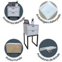 Ver imagem 4 de Mesa de Cabeceira Off White 30cm Eco Industrial 2 Gavetas Quarto Cama Base Metal Preta Puxador Prata