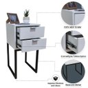 Ver imagem 3 de Mesa de Cabeceira Off White 30cm Eco Industrial 2 Gavetas Quarto Cama Base Metal Preta Puxador Prata