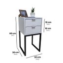 Ver imagem 2 de Mesa de Cabeceira Off White 30cm Eco Industrial 2 Gavetas Quarto Cama Base Metal Preta Puxador Prata