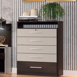 Cômoda Triunfo MDP com 5 Gavetas e Chave Ébano e Off White para Quarto de Solteiro ou Casal - Demóbi - 2