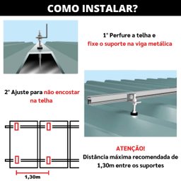 Kit Estrutura Fixador Linha C 1,20m para 5 Placas Solar Alumínio Inox Telha Fibro Ondulada Viga Metá - 9