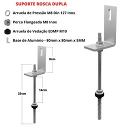 Kit Estrutura Fixador Linha C 1,20m para 5 Placas Solar Alumínio Inox Telha Fibro Ondulada Viga Metá - 4