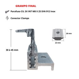 Kit Estrutura Fixador Linha C 1,20m para 5 Placas Solar Alumínio Inox Telha Fibro Ondulada Viga Metá - 5