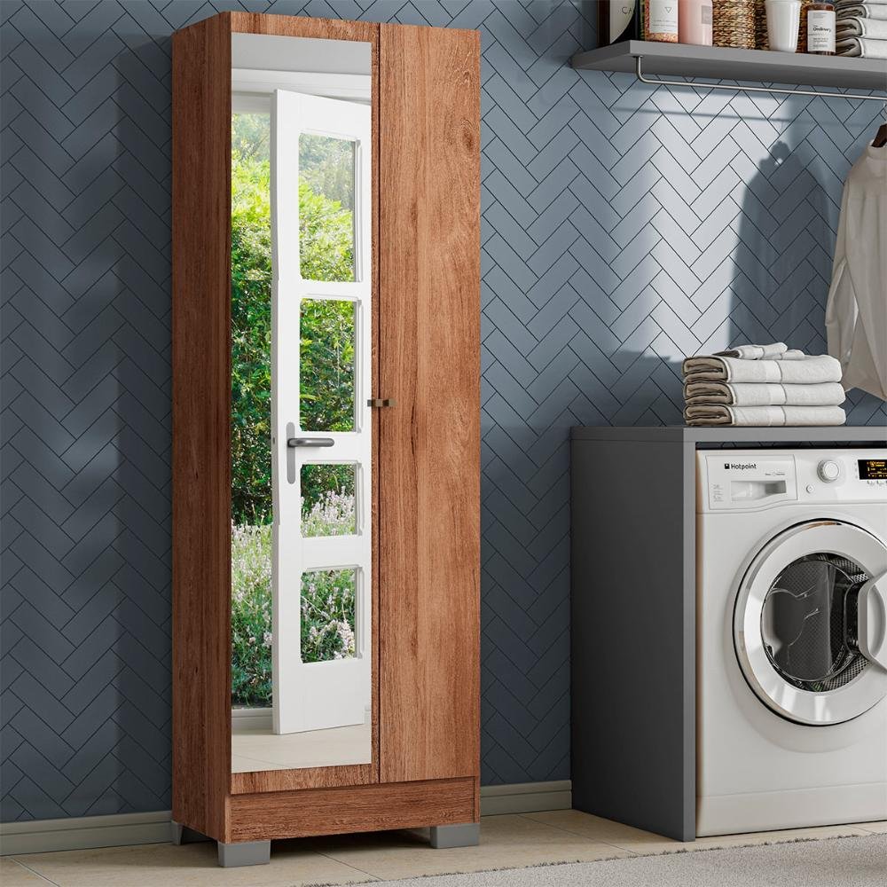 Armário Multiuso 56cm C/ Espelho 2 Portas 5 Prateleiras Fr Cor