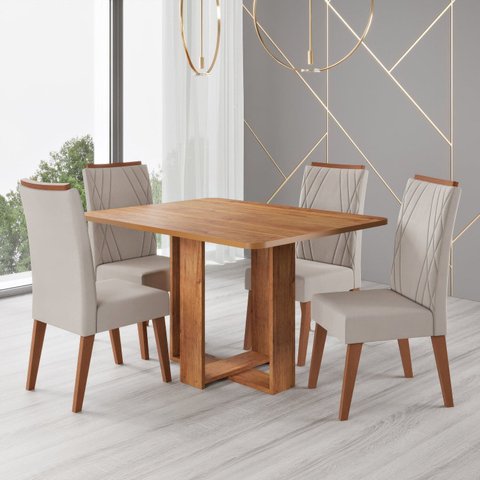Conjunto para Sala de Jantar com 4 Cadeiras Riviera Yescasa Bege/Mel
