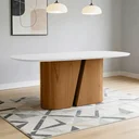 Ver imagem 1 de Mesa de Jantar 8 Lugares Retangular Orgânico com Vidro 200cm Salieri N01 Cinamomo Off White - Lyam