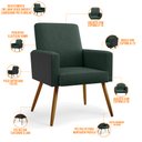 Ver imagem 4 de Kit 02 Poltronas Decorativa Maria W01 Pés Palito Linho Verde Musgo Couríssimo Preto - Lyam Decor