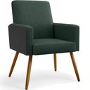 Ver imagem 3 de Kit 02 Poltronas Decorativa Maria W01 Pés Palito Linho Verde Musgo Couríssimo Preto - Lyam Decor