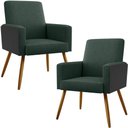 Ver imagem 1 de Kit 02 Poltronas Decorativa Maria W01 Pés Palito Linho Verde Musgo Couríssimo Preto - Lyam Decor