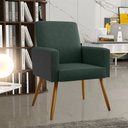 Ver imagem 2 de Kit 02 Poltronas Decorativa Maria W01 Pés Palito Linho Verde Musgo Couríssimo Preto - Lyam Decor