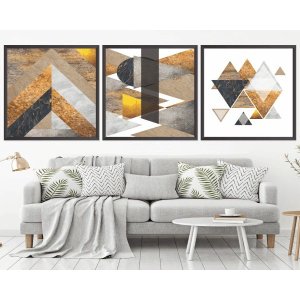 Quadro Decorativo 195x64cm Abstrato Geométrico Marmores