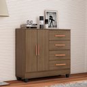 Ver imagem 1 de Cômoda 04 Gavetas 02 Portas Lite com Pés - Carvalho Oak Móveis Leão