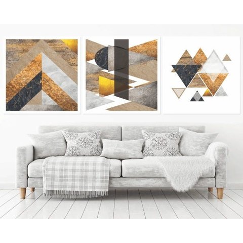 Quadro Decorativo 195x64cm Abstrato Geométrico Marmores