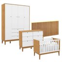 Ver imagem 1 de Quarto de Bebê Unique 4 Portas com Cômoda 6 Gavetas e Painel Ripado com Led Freijó Branco Soft