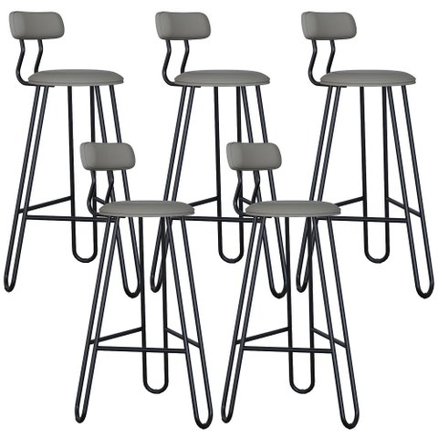 Kit 05 Banqueta Alta Bar Cozinha Sala de Jantar Áris C01 Preto Courino Cinza - Lyam Decor