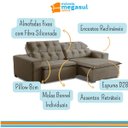 Ver imagem 4 de Sofá Retrátil Reclinável 5 Lugares 270cm com Pillow Veludo Bege Alasca Megasul