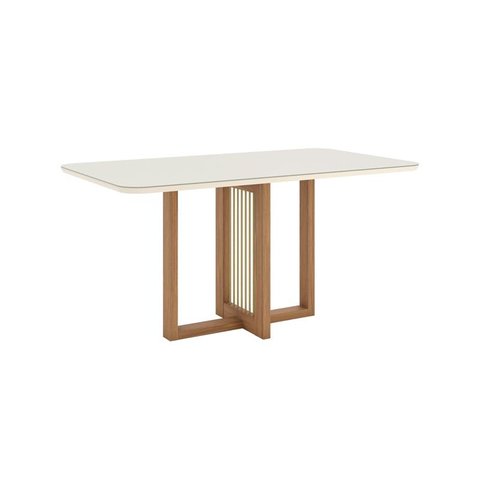 Mesa Sala de Jantar Natalí 1600mm Canto Arredon com Vidro Nature/off White - Henn