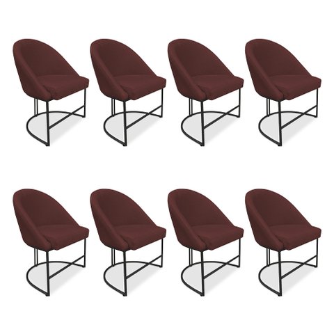 Kit 08 Cadeiras Poltrona de Jantar Bela Suede Marsala Base Metálica Industrial Preto - Pallazio
