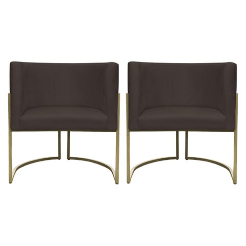 Kit 2 Poltronas Decorativa Recepção Luna Suede Cores Base de Ferro Champagne