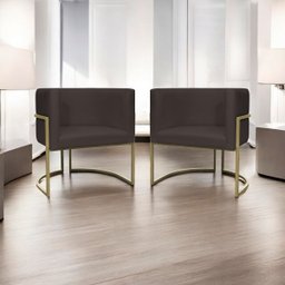 Kit 2 Poltronas Decorativa Recepção Luna Suede Cores Base de Ferro Champagne - 2