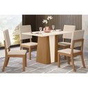 Ver imagem 1 de Sala de Jantar Completa Orus C/ Tampo Madeirado 120x80cm e 4 Cadeiras Milla Nature/off White - Linho