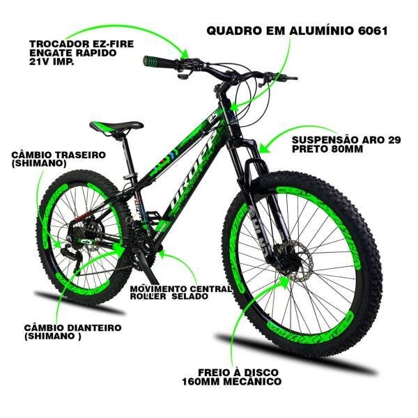 Bicicleta Aro 26 Mtb Alumínio Kit Shimano Freio Disco 21v