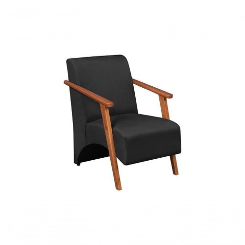 Poltrona Venus 1 Lugar Braço Madeira Maciça Tecido Suede Unidecor Preto