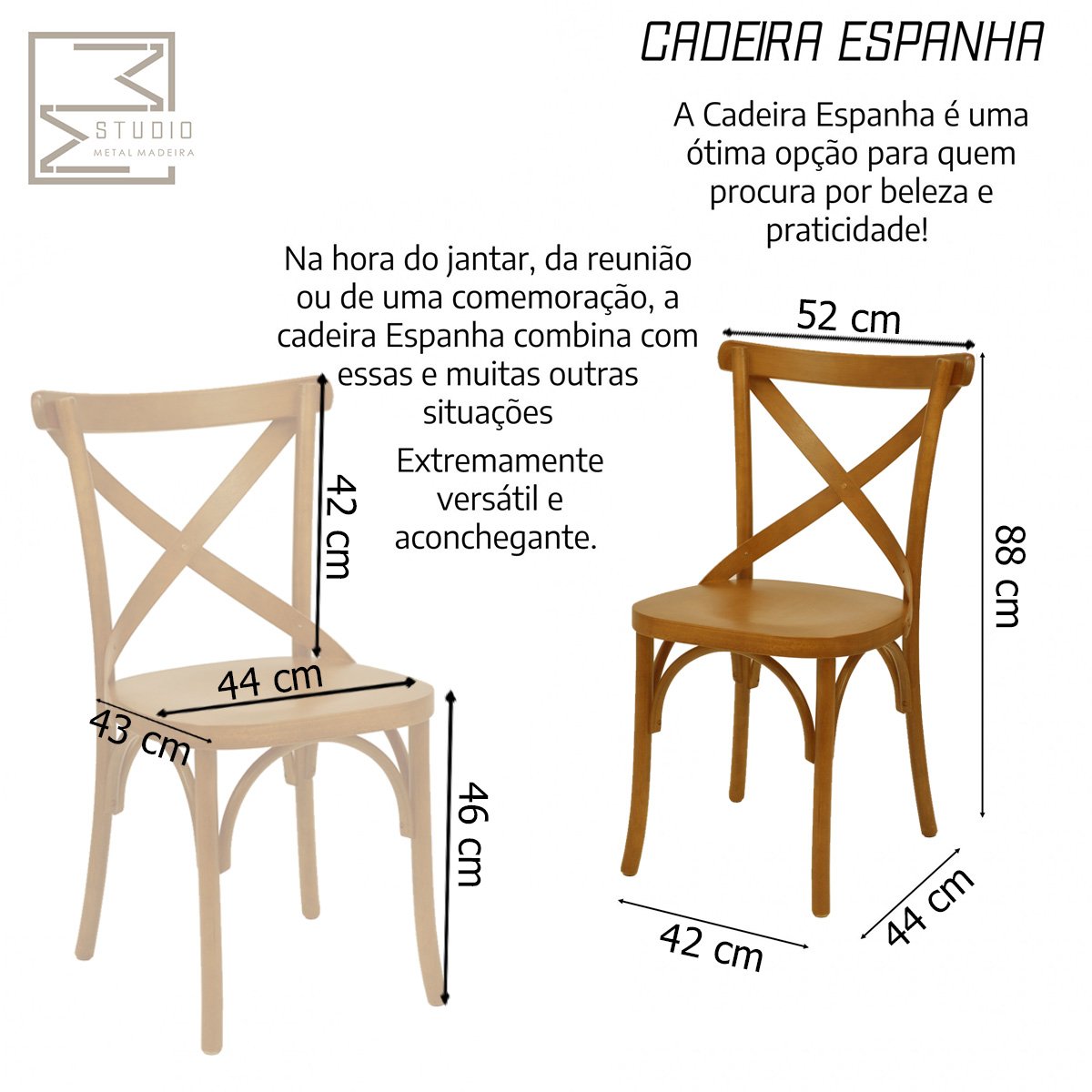 Kit 4 Cadeira De Jantar Katrina X Espanha Madeira Maciça Assento Anatômico - Pinhão - 6