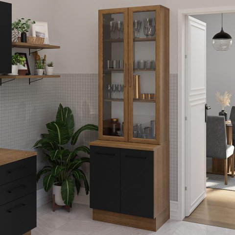 Kit Balcão + Cristaleira 70cm Rustic/preto Agata Madesa 01