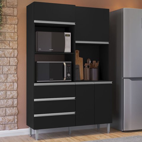 Armário de Cozinha Compacta 120cm 4 Portas Livia Preto - AJL Móveis
