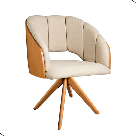 Cadeira Poltrona Sala Jantar Nicole Pés Giratórios Madeira Linho Bege Claro